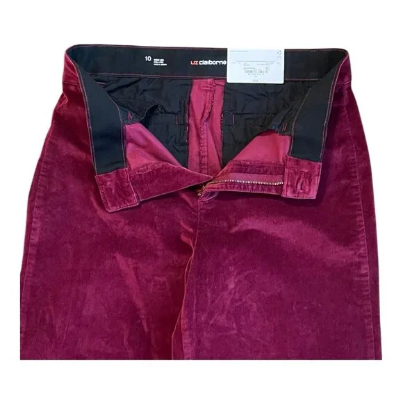 Liz Claiborne Wide Leg High Rise Women Pants Burgundy Passion Flex Waist Sz 10 - Picture 5 of 5